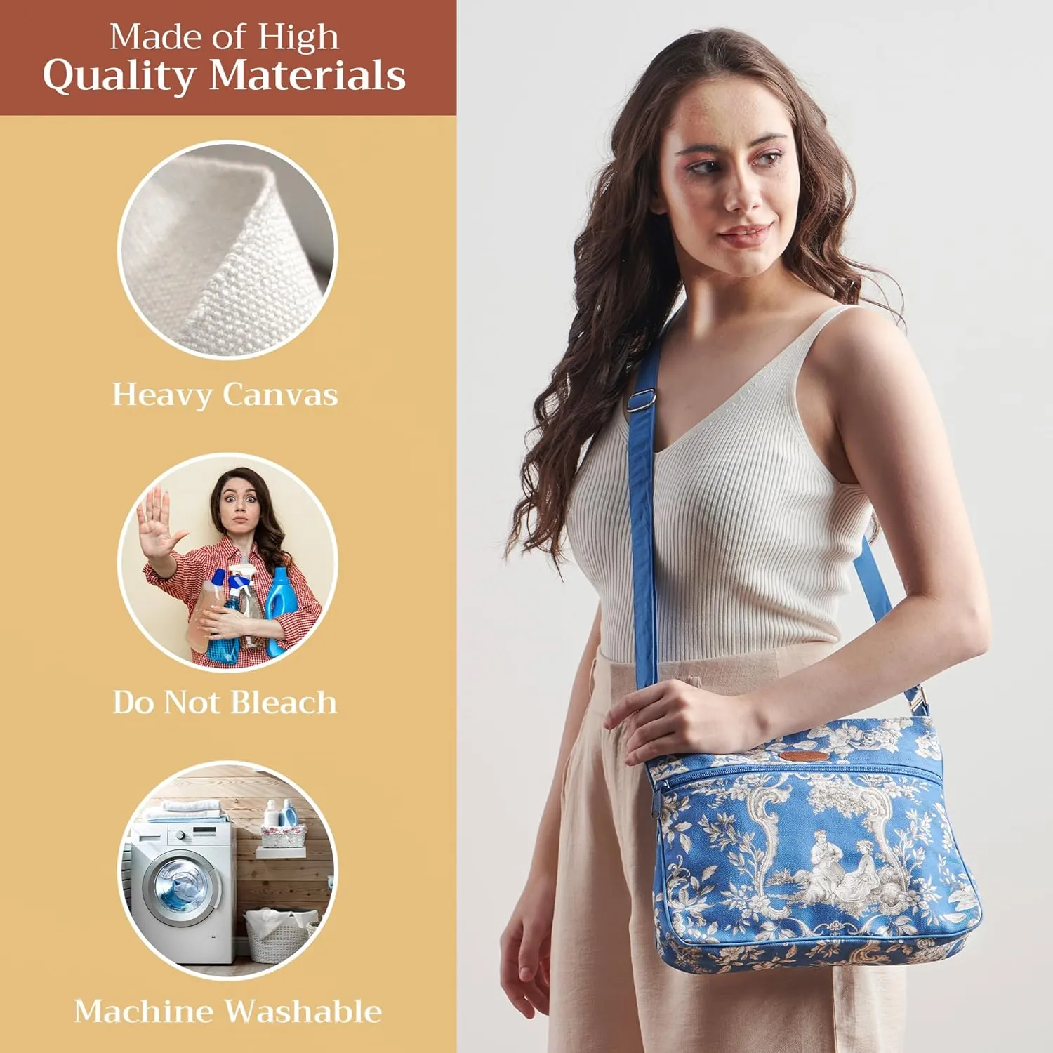 Maison d' Hermine Cross Body Bags for Women Cotton Canvas Shoulder Bag for Shopping Travel Everyday Use Tote purse Sling Bag