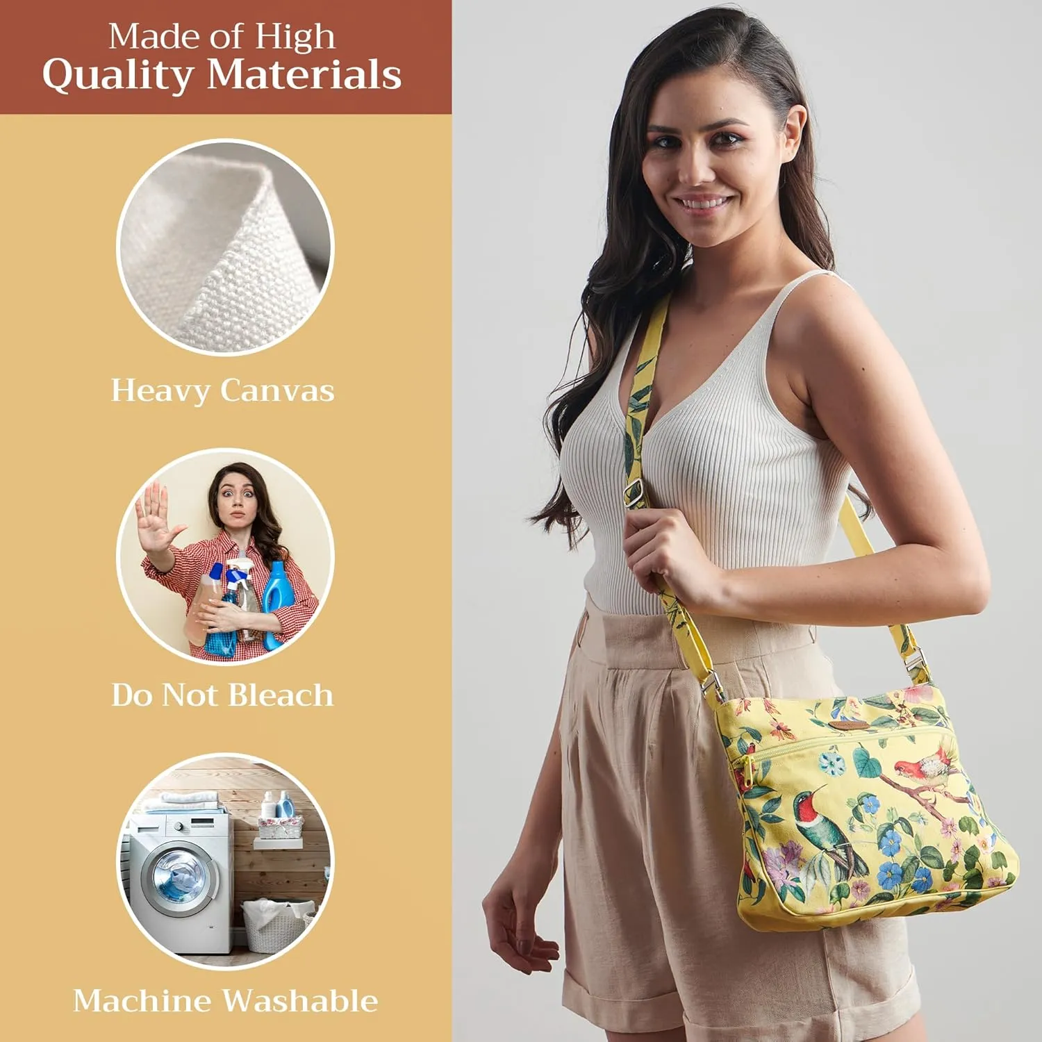 Maison d' Hermine Cross Body Bags for Women Cotton Canvas Shoulder Bag for Shopping Travel Everyday Use Tote purse Sling Bag