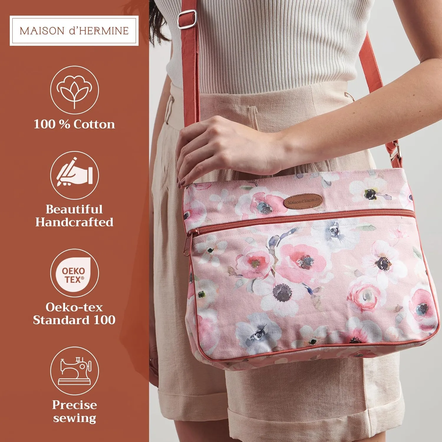 Maison d' Hermine Cross Body Bags for Women Cotton Canvas Shoulder Bag for Shopping Travel Everyday Use Tote purse Sling Bag