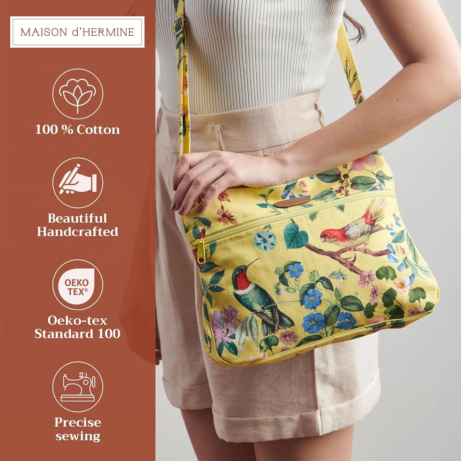 Maison d' Hermine Cross Body Bags for Women Cotton Canvas Shoulder Bag for Shopping Travel Everyday Use Tote purse Sling Bag