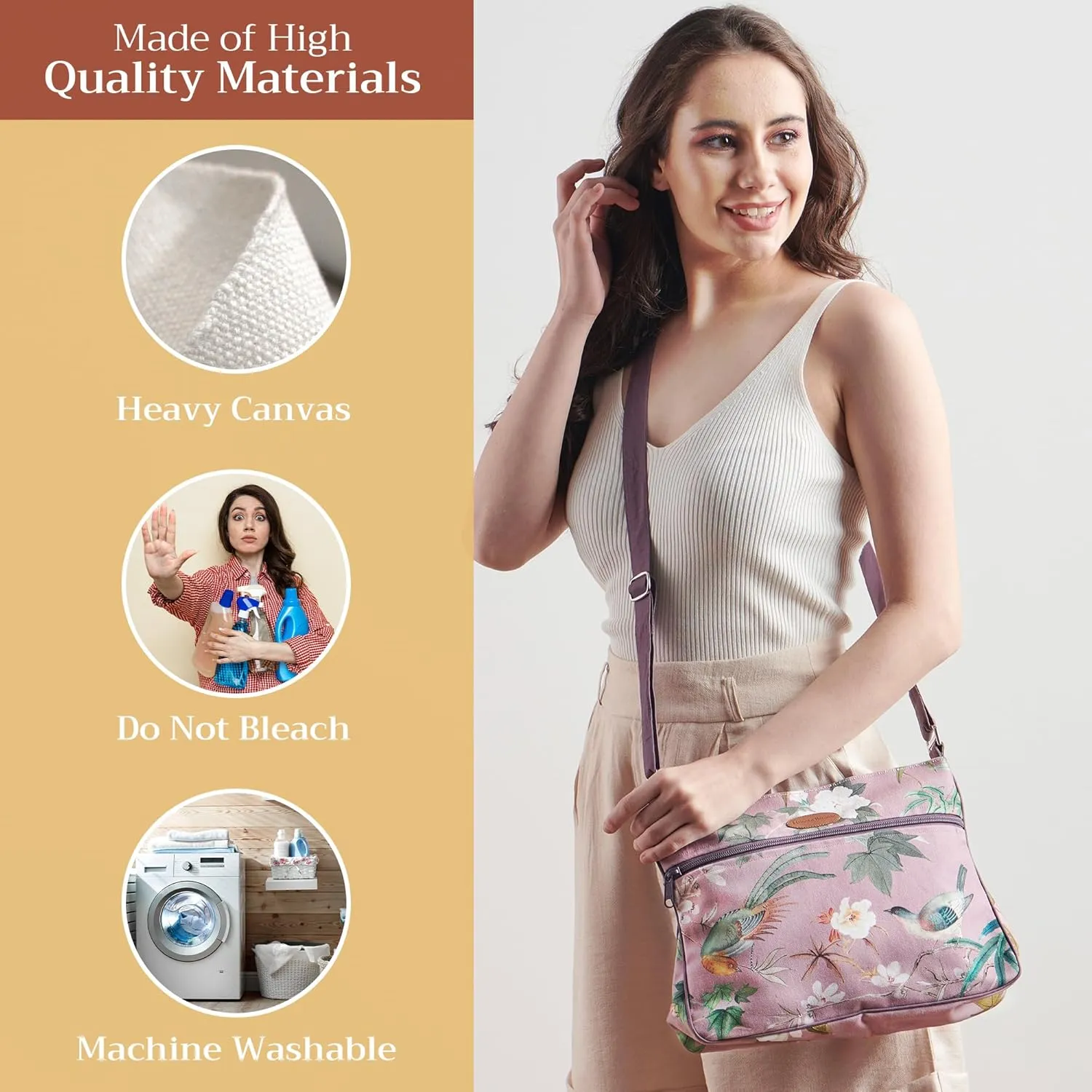 Maison d' Hermine Cross Body Bags for Women Cotton Canvas Shoulder Bag for Shopping Travel Everyday Use Tote purse Sling Bag