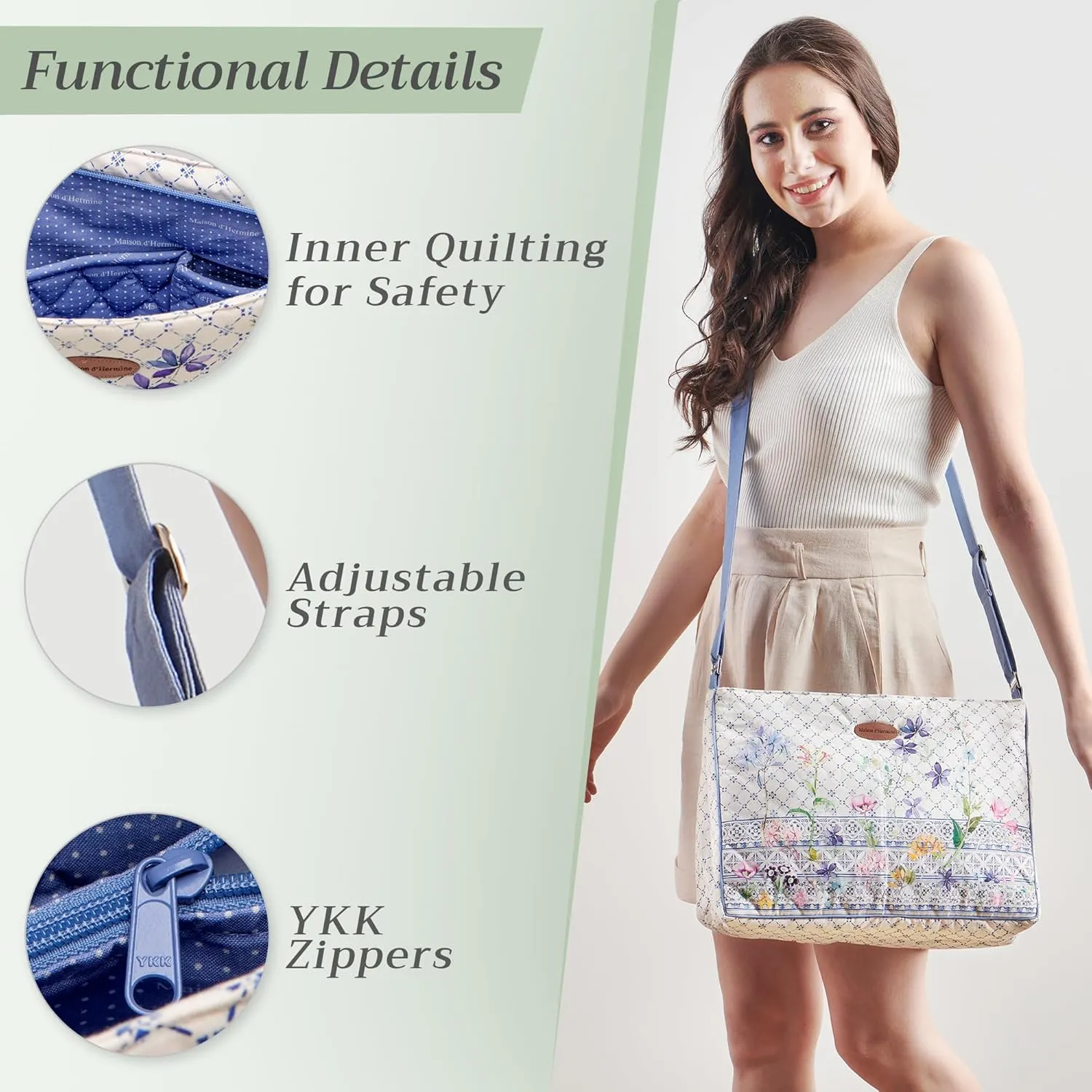 Maison d' Hermine Hand Bags for Women Cotton Shoulder Bag for Shopping Travel Everyday Use Cross Body Tote purse Sling Bag