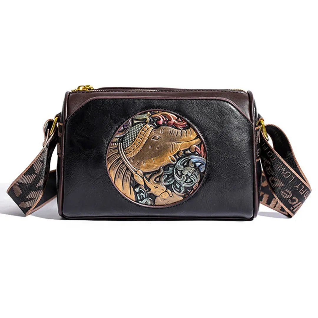 Majestic Elephant Embroidery Sling Bag