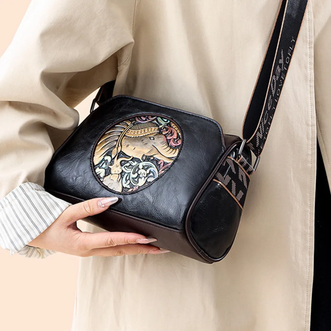 Majestic Elephant Embroidery Sling Bag