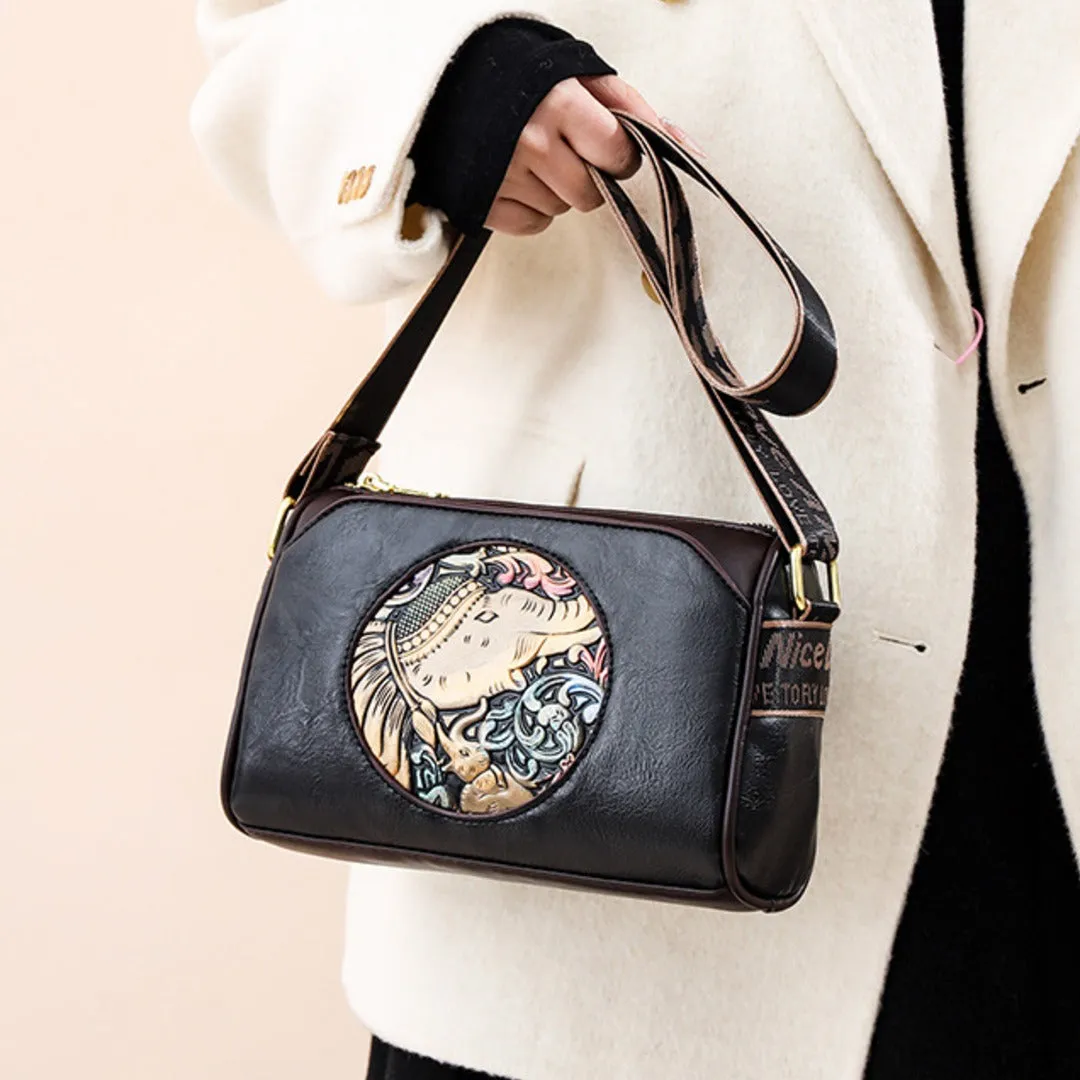 Majestic Elephant Embroidery Sling Bag