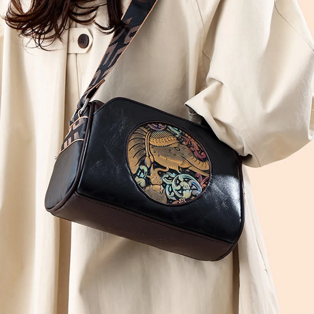 Majestic Elephant Embroidery Sling Bag
