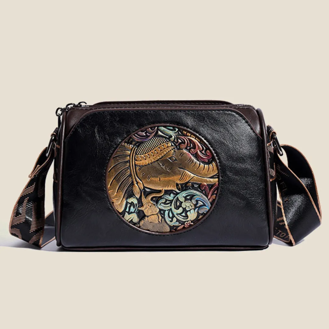 Majestic Elephant Embroidery Sling Bag