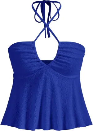 MakeMeChic Women's Summer Criss Cross Halter Tops 2025 Beach Sleeveles Cut Out Tie Backless Peplum Crop Tank Tops