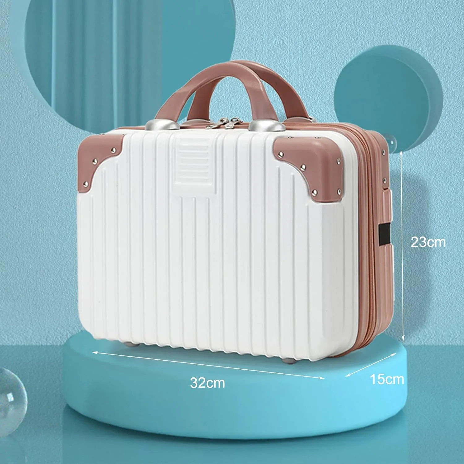 Makeup Travel for Women Girl, Portable Waterproof ABS Cosmetic Case with Elastic Band and Zipper, Case Hard Shell Vanity Cases Hand Luggage Cosmetic Case