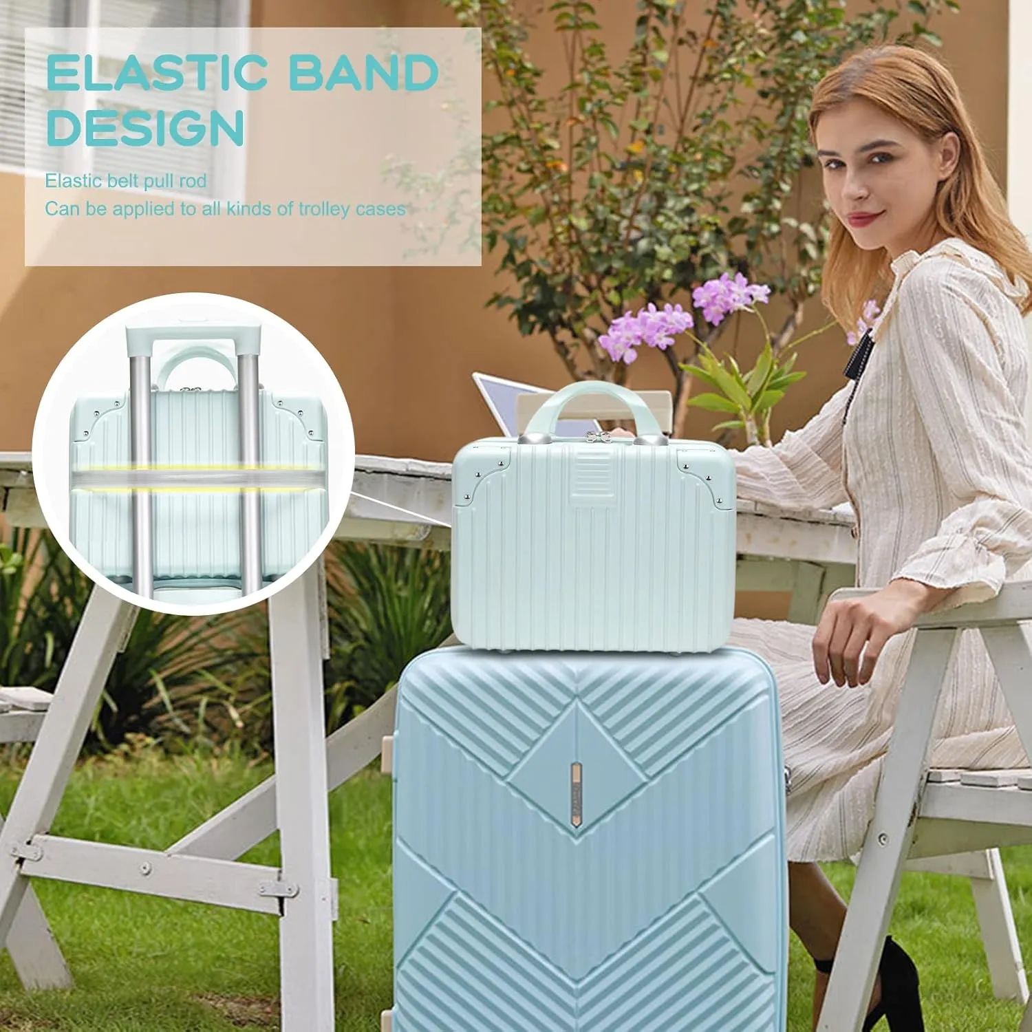Makeup Travel for Women Girl, Portable Waterproof ABS Cosmetic Case with Elastic Band and Zipper, Case Hard Shell Vanity Cases Hand Luggage Cosmetic Case