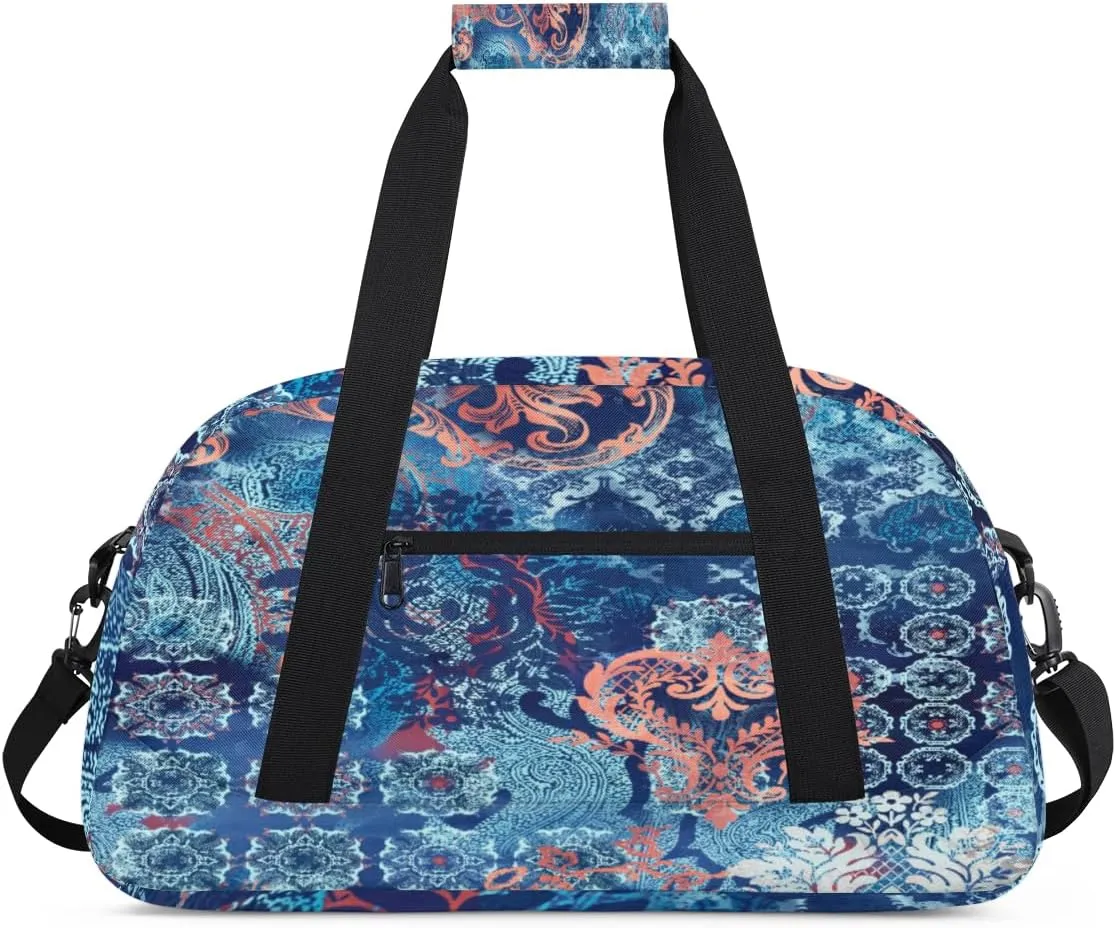 Mandala Flower Gym Duffel Bag for Men Women Retro Pattern Sports Tote Bag with Adjustable Shoulder Strap for Dance Gymnastics Traveling Outdoor Camping Overnight Stay