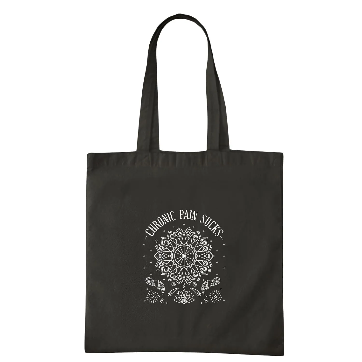 Mandala Flower Star Quote Gift for Chronic Pain Sufferers Show Support with Style Navy Black Multicolor Canvas Tote Bag