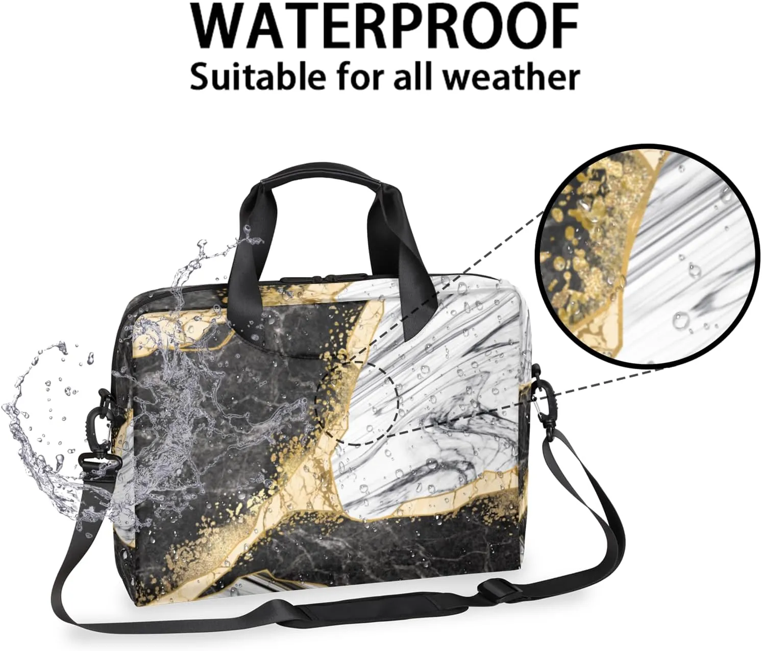 Marble Laptop Sleeve Case 14 15 15.6 inch, Marble Laptop Briefcase Shoulder Bag Waterproof Travel Computer Cover Carrying Bags