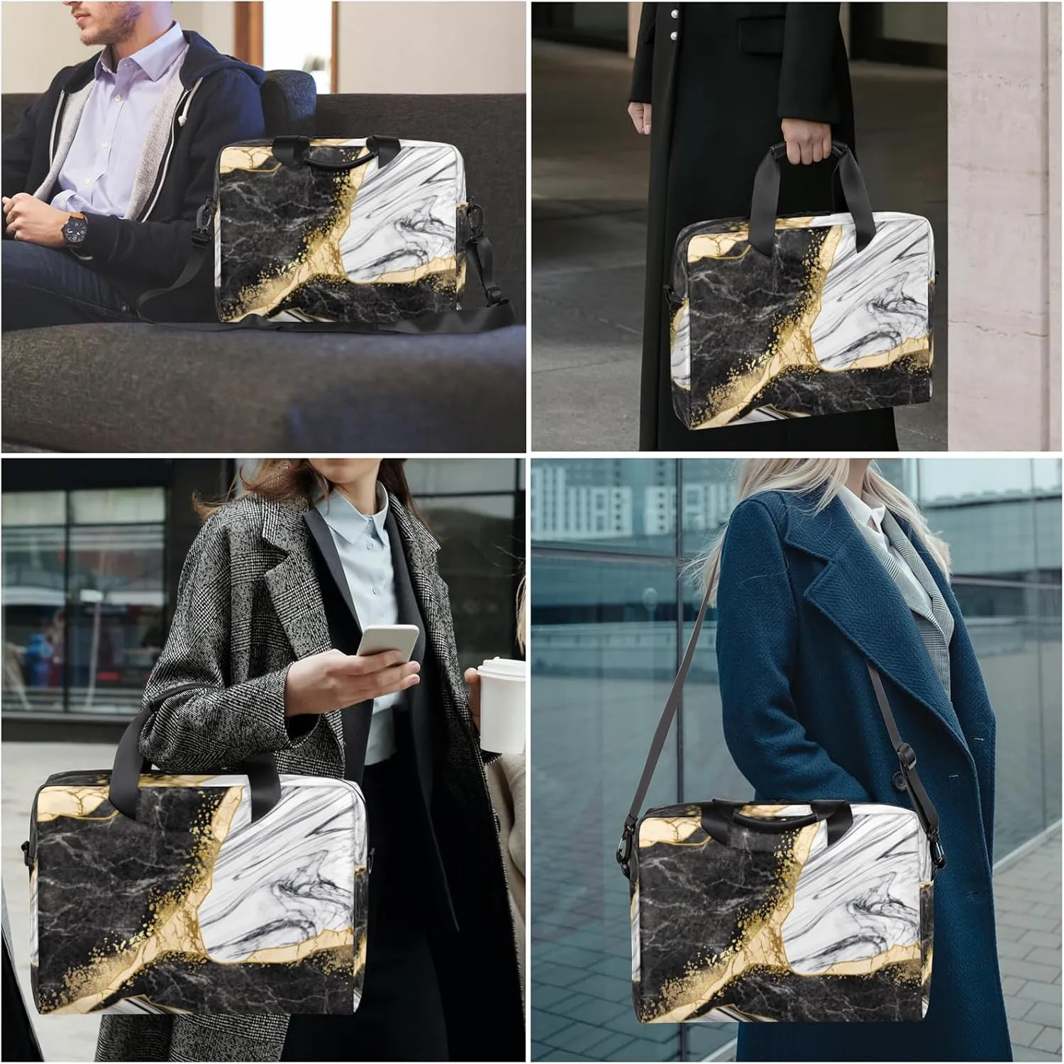 Marble Laptop Sleeve Case 14 15 15.6 inch, Marble Laptop Briefcase Shoulder Bag Waterproof Travel Computer Cover Carrying Bags