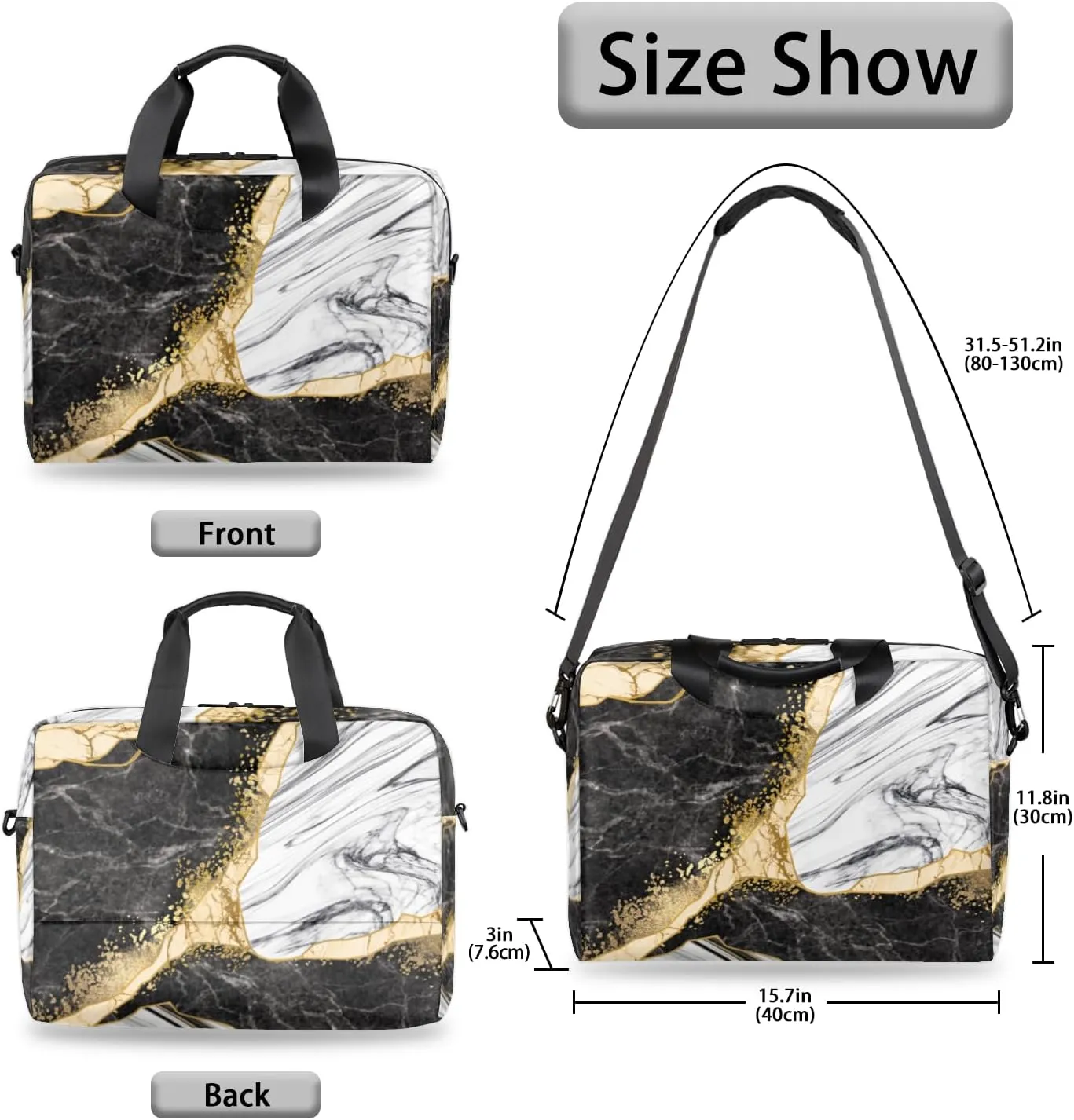 Marble Laptop Sleeve Case 14 15 15.6 inch, Marble Laptop Briefcase Shoulder Bag Waterproof Travel Computer Cover Carrying Bags