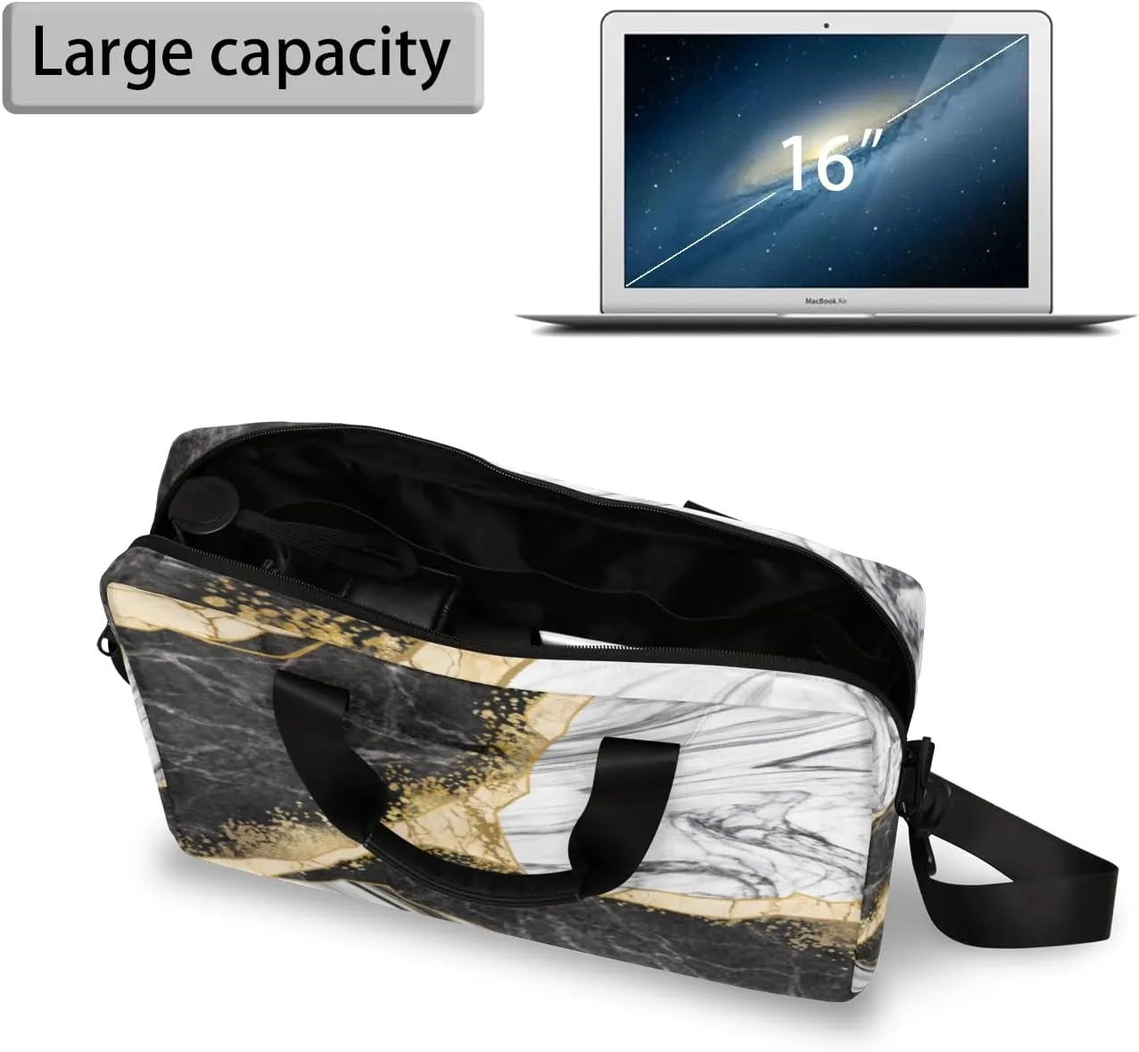 Marble Laptop Sleeve Case 14 15 15.6 inch, Marble Laptop Briefcase Shoulder Bag Waterproof Travel Computer Cover Carrying Bags