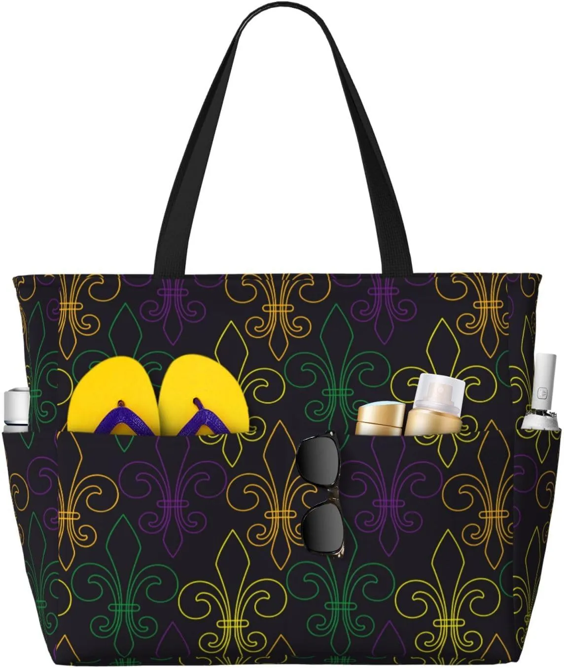 Mardi Gras Carnival Large Beach Tote Bag for Women Extra Large Capacity Waterproof Sandproof Pool Bag Suitable for Swimming Pool Gym Travel