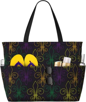 Mardi Gras Carnival Large Beach Tote Bag for Women Extra Large Capacity Waterproof Sandproof Pool Bag Suitable for Swimming Pool Gym Travel