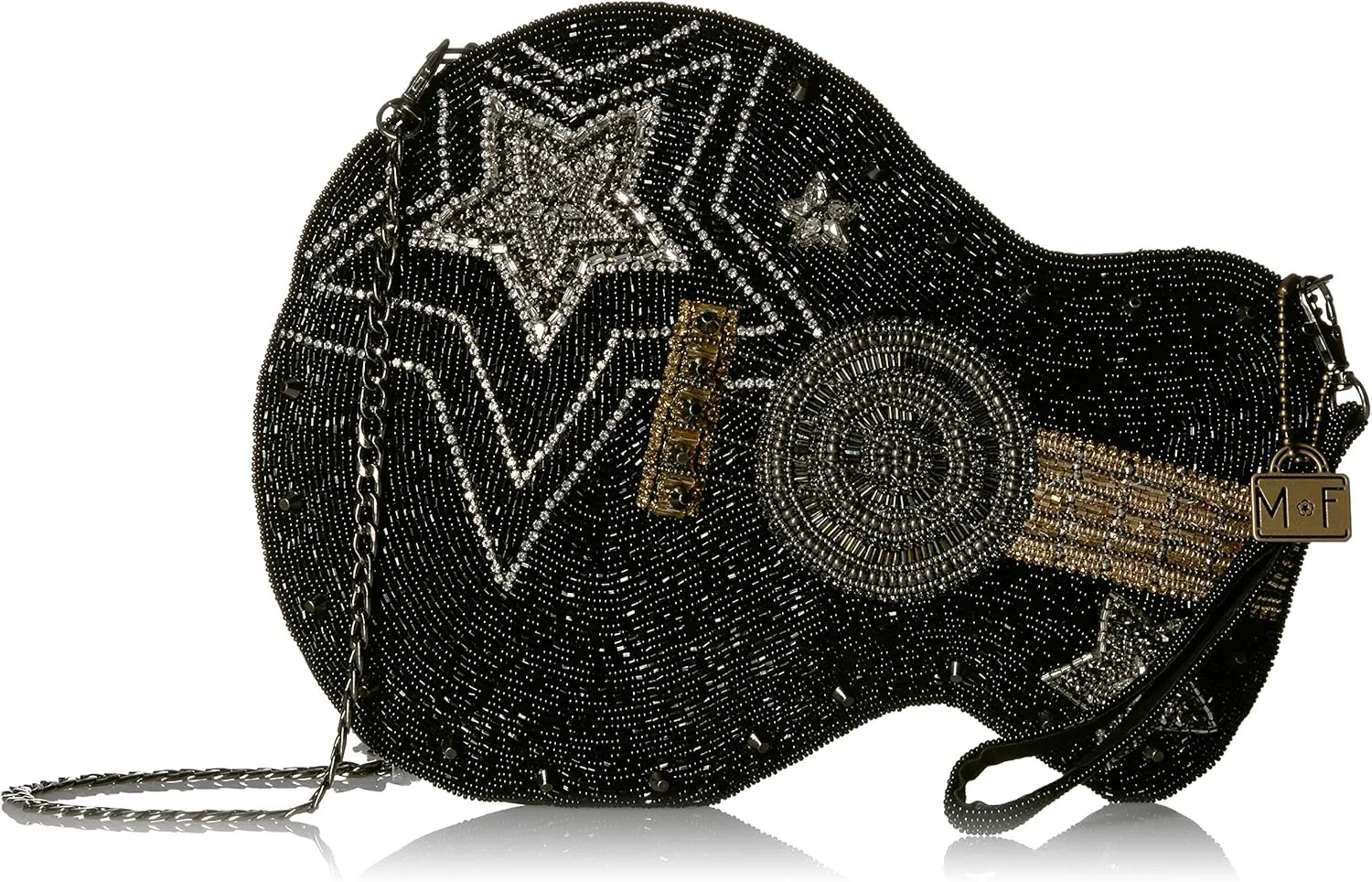 Mary Frances Superstar Beaded Handbag Guitar Glam Crossbody Bag, Black