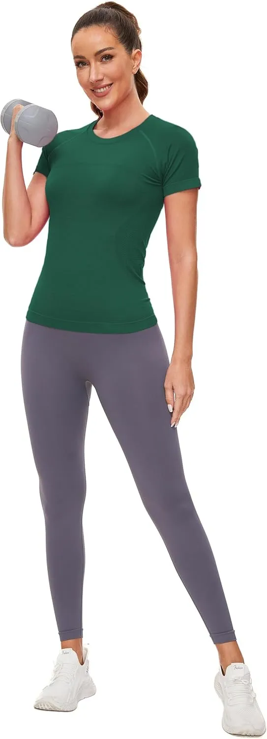 MathCat Workout Shirts for Women Short Sleeve Seamless Yoga Athletic Tees Sports Breathable Gym Athletic Tops
