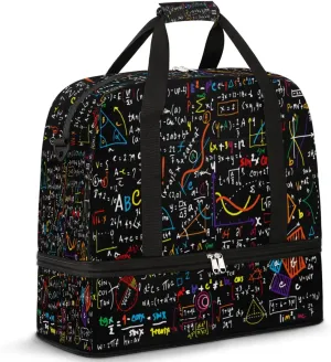 Mathematical Formula Travel Duffel Bag for Women Men, Black Math Sports Gym Bag with Shoes Compartment Foldable Overnight Bag Weekender Tote Workout Carry On Luggage Bag
