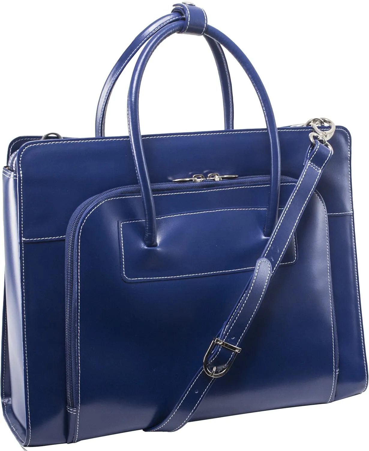 McKlein 15" Leather Laptop Briefcase- LAKE FOREST- Navy