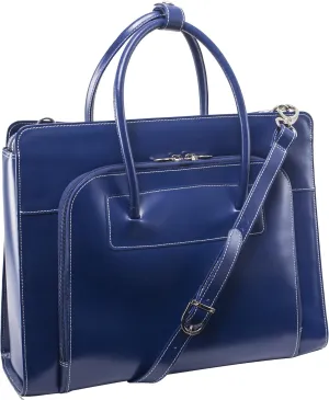 McKlein 15" Leather Laptop Briefcase- LAKE FOREST- Navy
