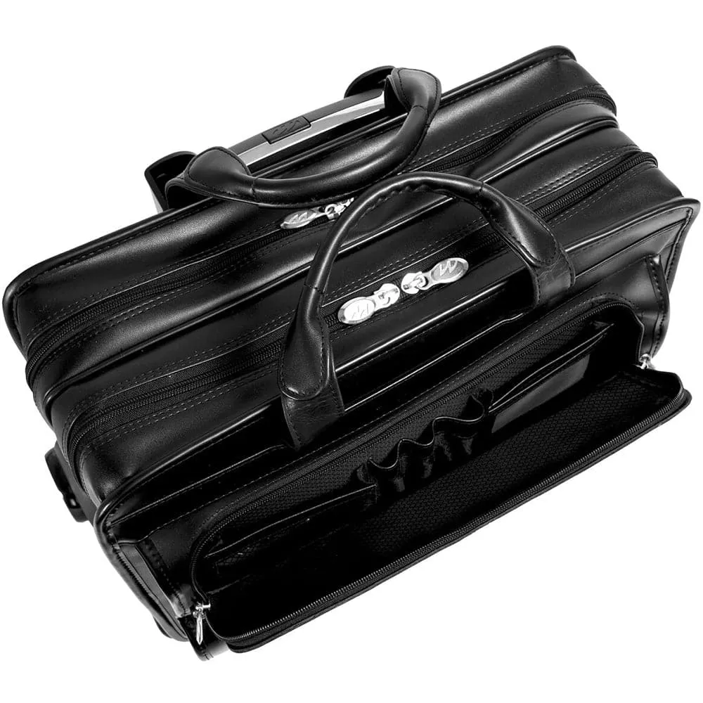 McKlein USA Franklin 17" Leather Patented Detachable Wheeled Laptop Briefcase