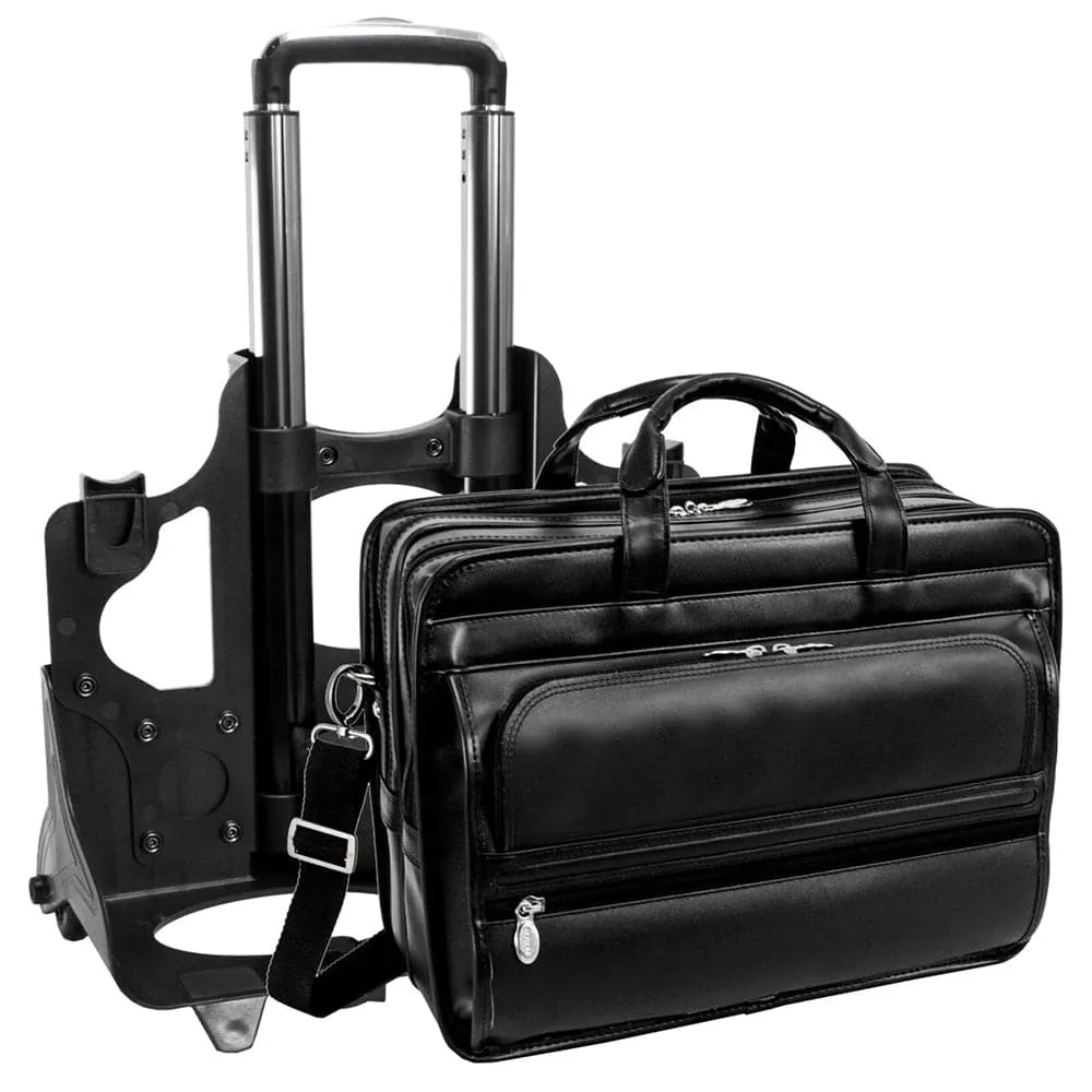McKlein USA Franklin 17" Leather Patented Detachable Wheeled Laptop Briefcase