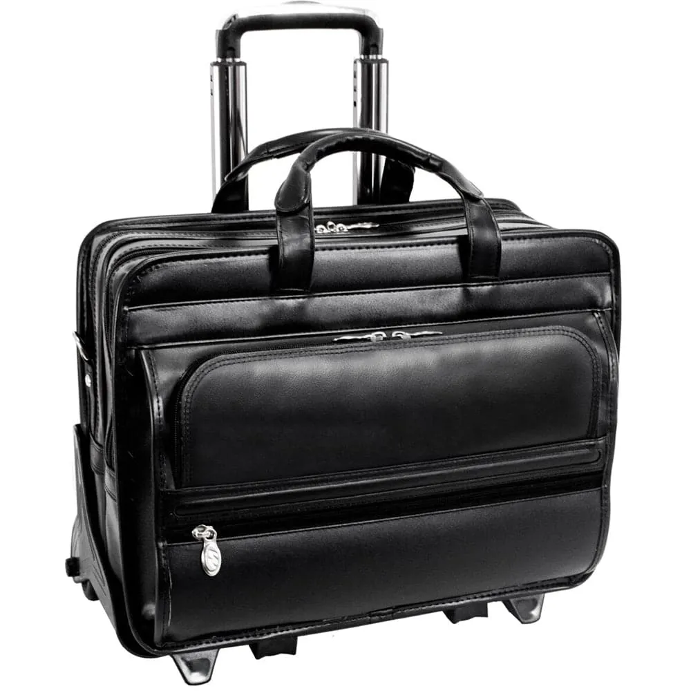 McKlein USA Franklin 17" Leather Patented Detachable Wheeled Laptop Briefcase