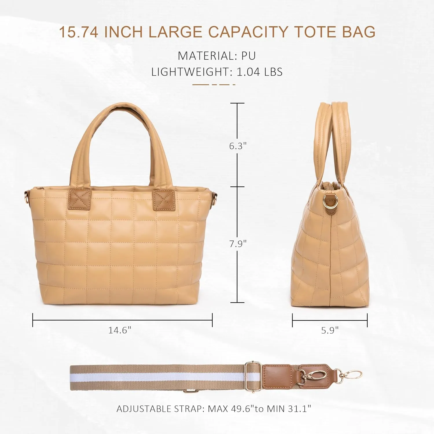 MEEJUNE Puffer Tote Bag for Women Large Quilted Shoulder Bag Crossbody Purse with Adjustable Strap
