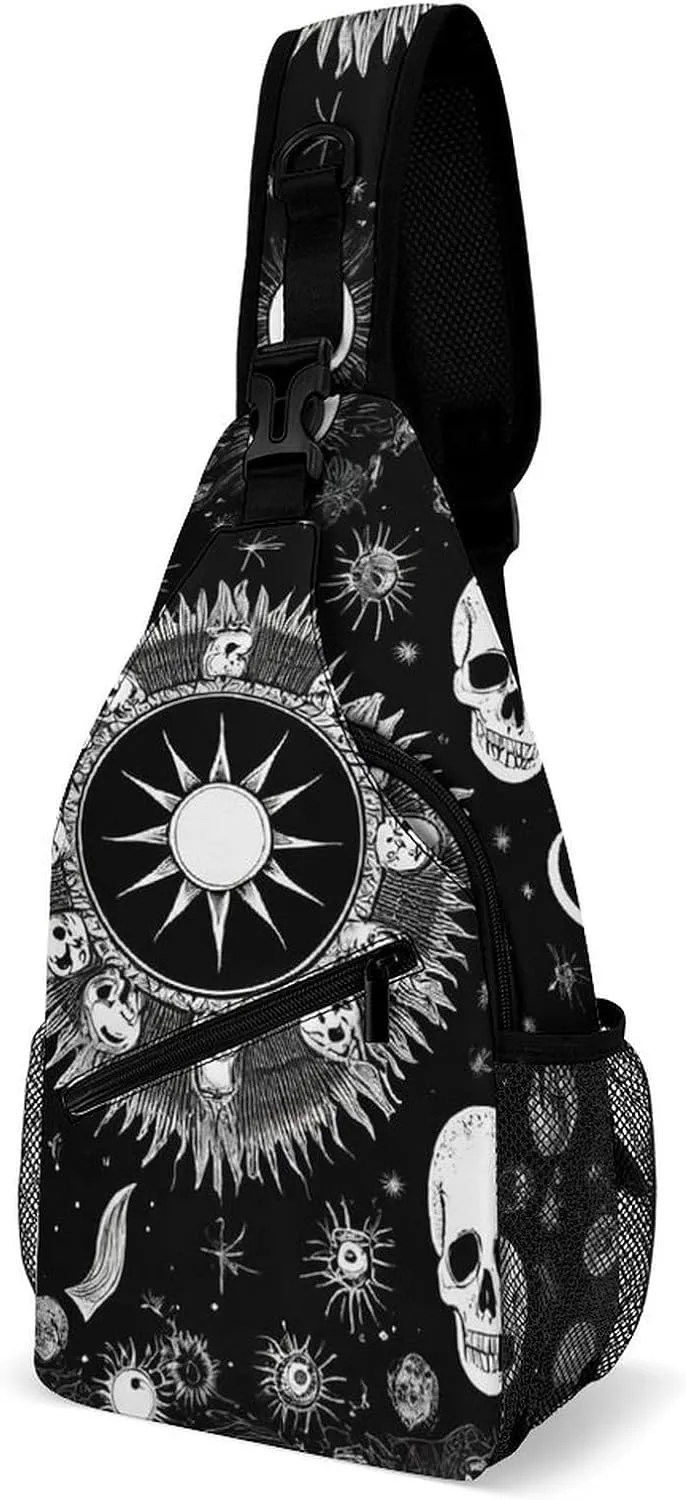 Men & Women Travel Backpack Camping Outdoor Bag, Halloween Goth Gothic Raven Crow Skull Sun Moon Tattoos Sling Bag Backpack Daypack for Swimming Running Cycling Biking Camping - Breathable Bookbag