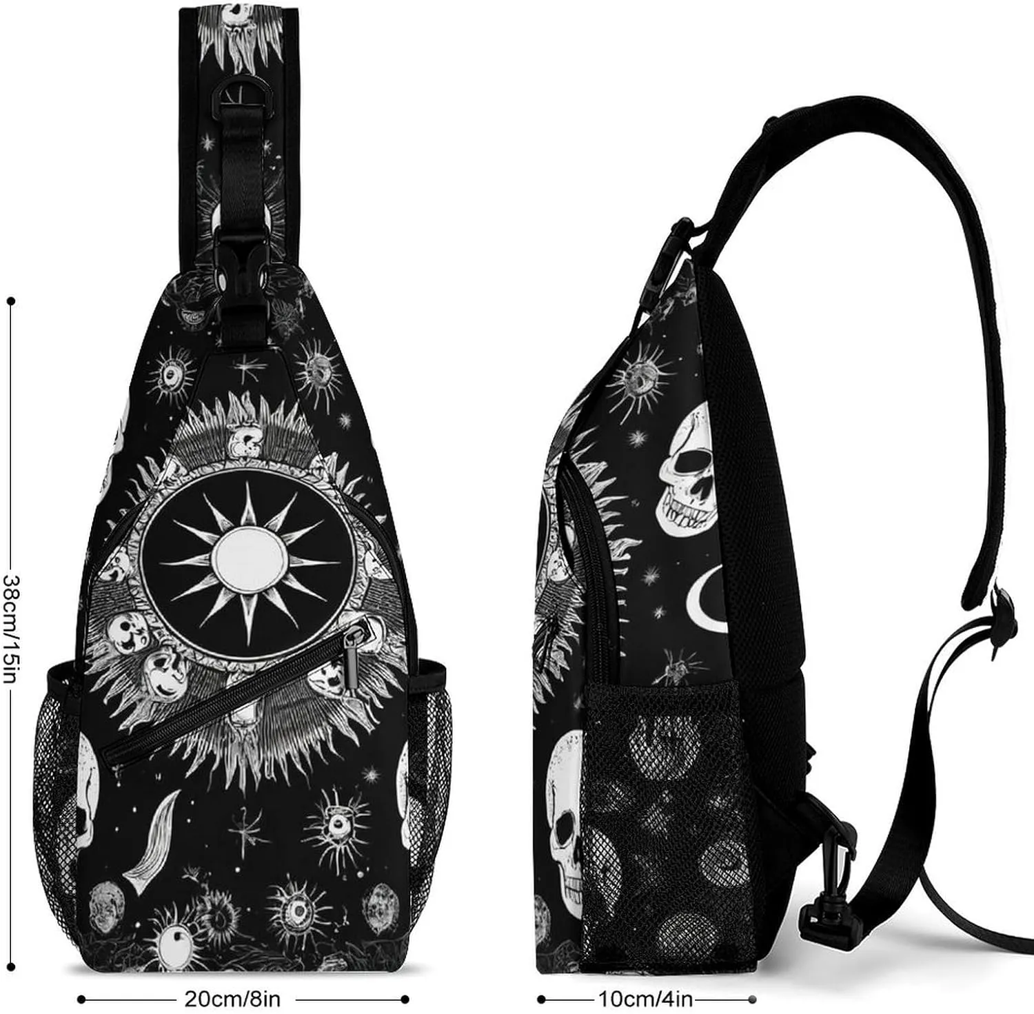 Men & Women Travel Backpack Camping Outdoor Bag, Halloween Goth Gothic Raven Crow Skull Sun Moon Tattoos Sling Bag Backpack Daypack for Swimming Running Cycling Biking Camping - Breathable Bookbag