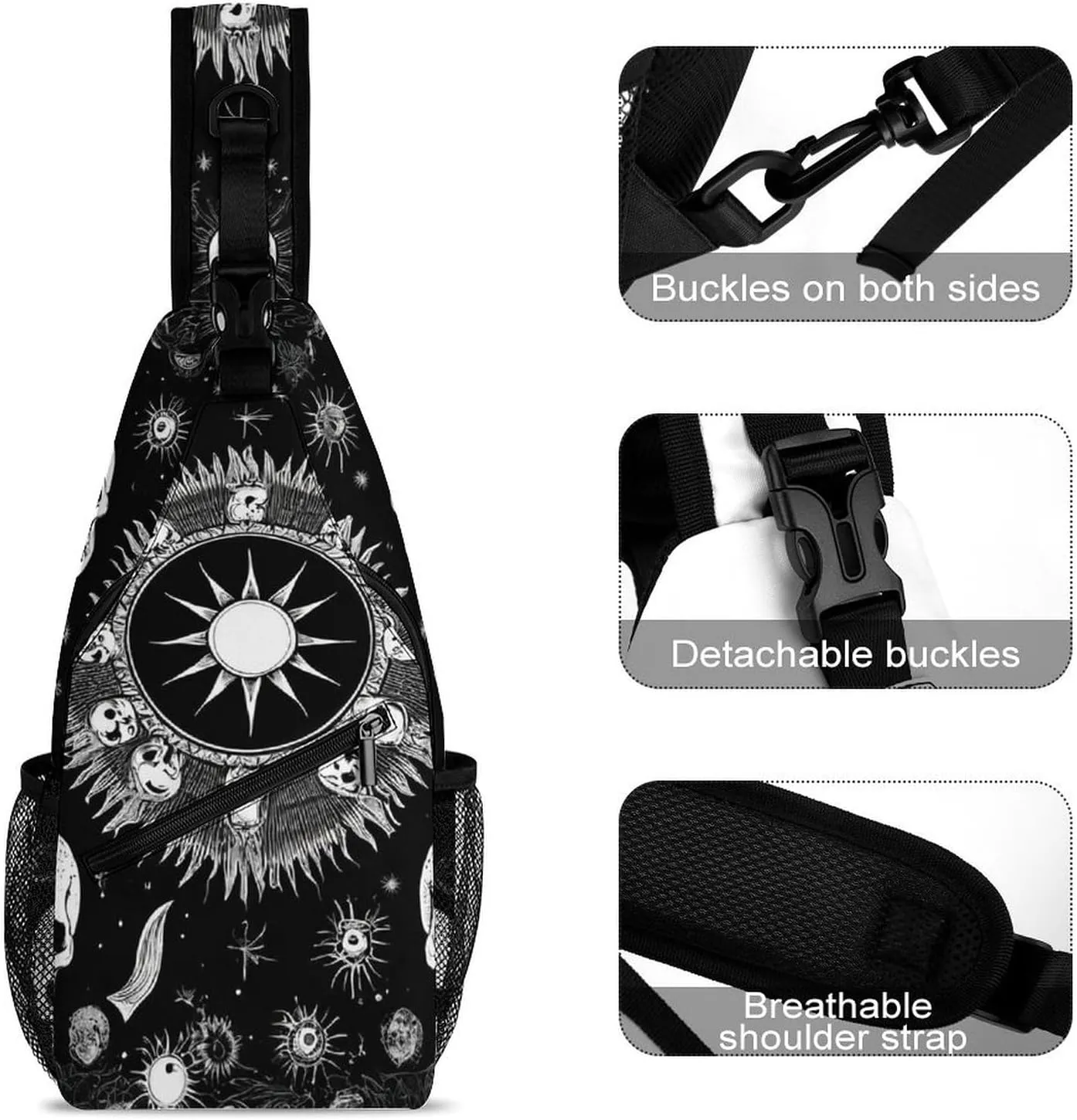 Men & Women Travel Backpack Camping Outdoor Bag, Halloween Goth Gothic Raven Crow Skull Sun Moon Tattoos Sling Bag Backpack Daypack for Swimming Running Cycling Biking Camping - Breathable Bookbag