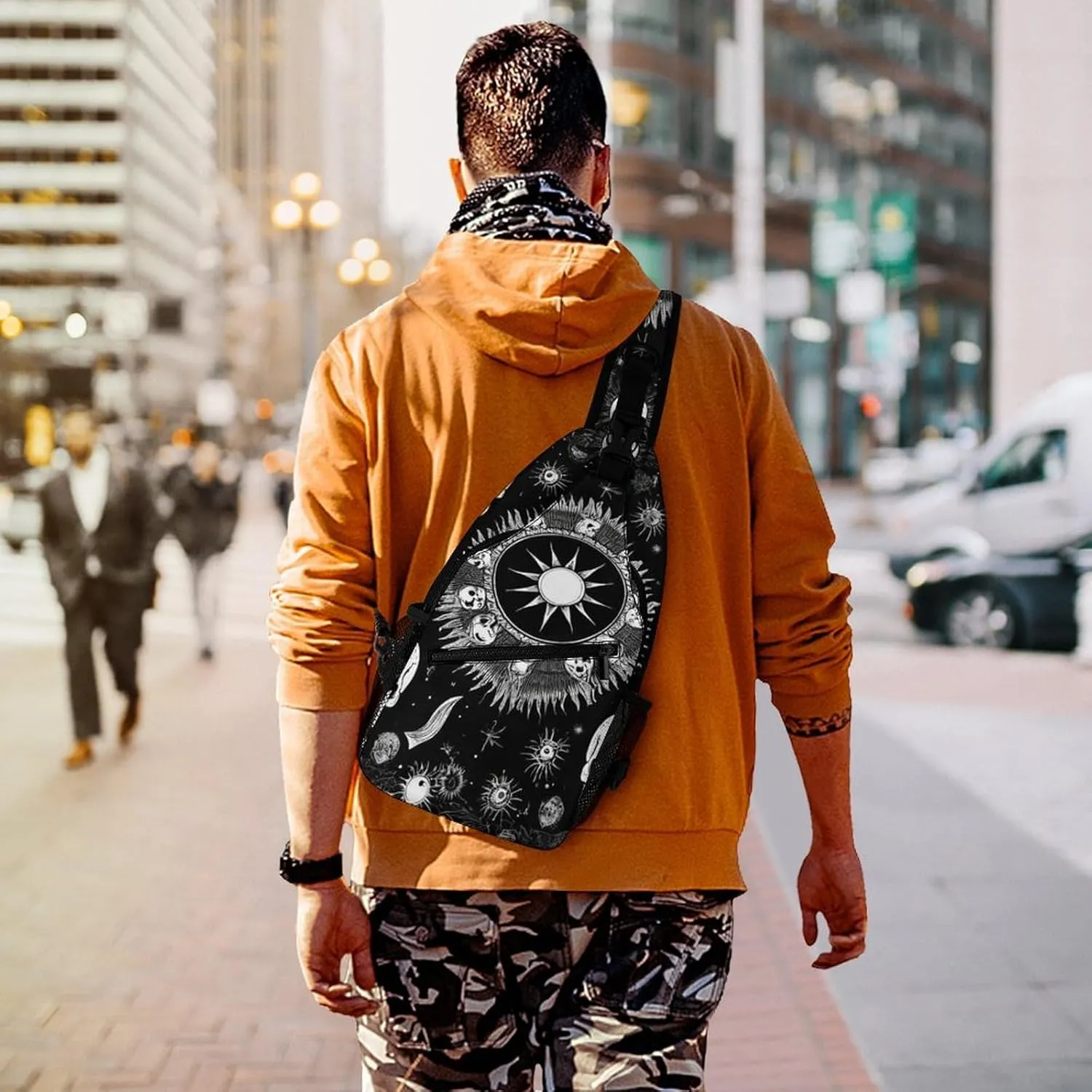 Men & Women Travel Backpack Camping Outdoor Bag, Halloween Goth Gothic Raven Crow Skull Sun Moon Tattoos Sling Bag Backpack Daypack for Swimming Running Cycling Biking Camping - Breathable Bookbag