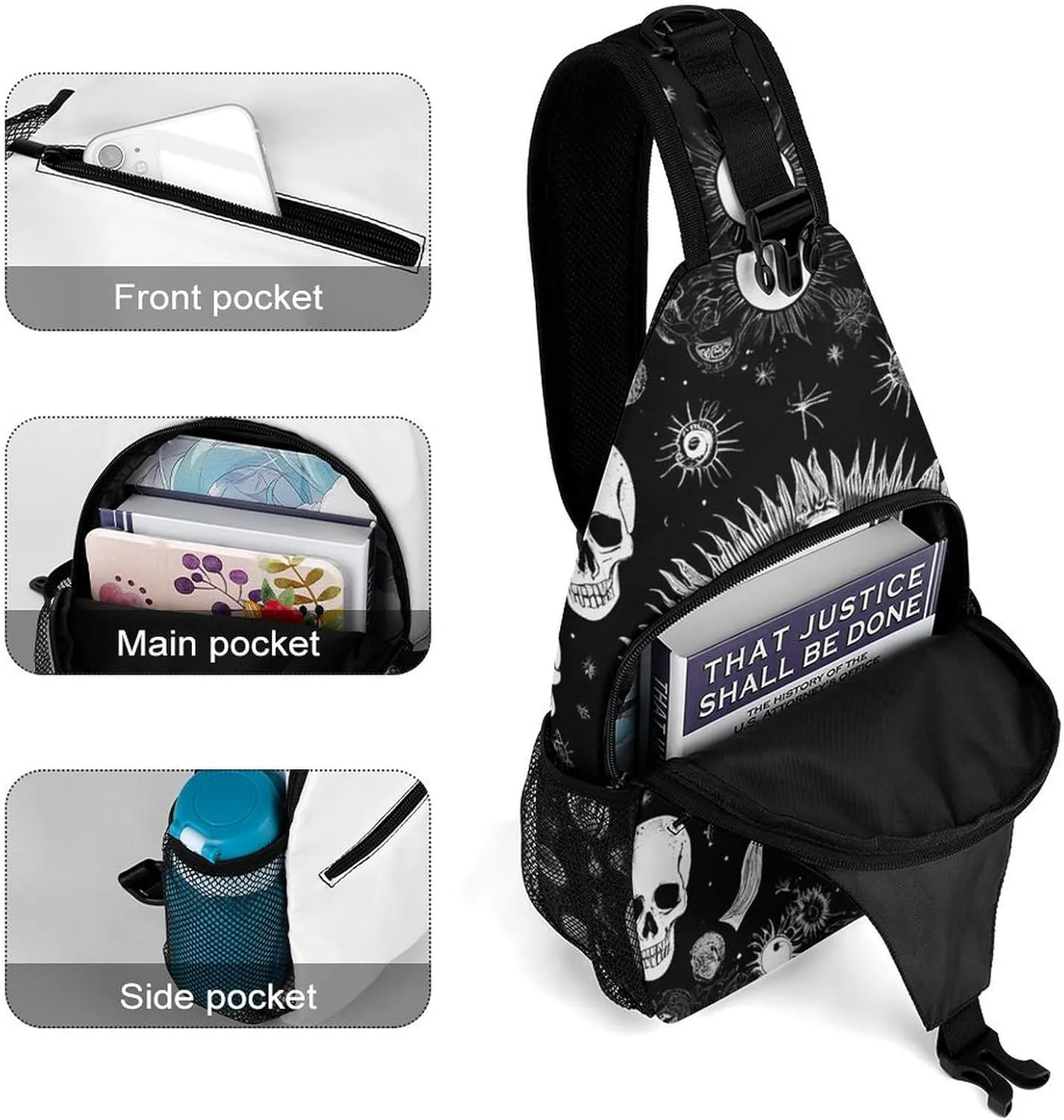 Men & Women Travel Backpack Camping Outdoor Bag, Halloween Goth Gothic Raven Crow Skull Sun Moon Tattoos Sling Bag Backpack Daypack for Swimming Running Cycling Biking Camping - Breathable Bookbag