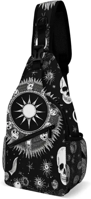 Men & Women Travel Backpack Camping Outdoor Bag, Halloween Goth Gothic Raven Crow Skull Sun Moon Tattoos Sling Bag Backpack Daypack for Swimming Running Cycling Biking Camping - Breathable Bookbag