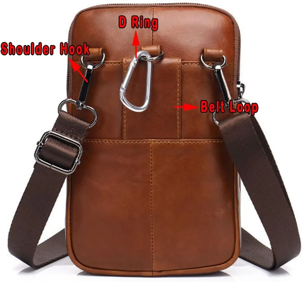 Men Waist Belt Bag Belt Pouch Small Shoulder Sport Fashion Leather Crossbody Daypack Style1-Brown