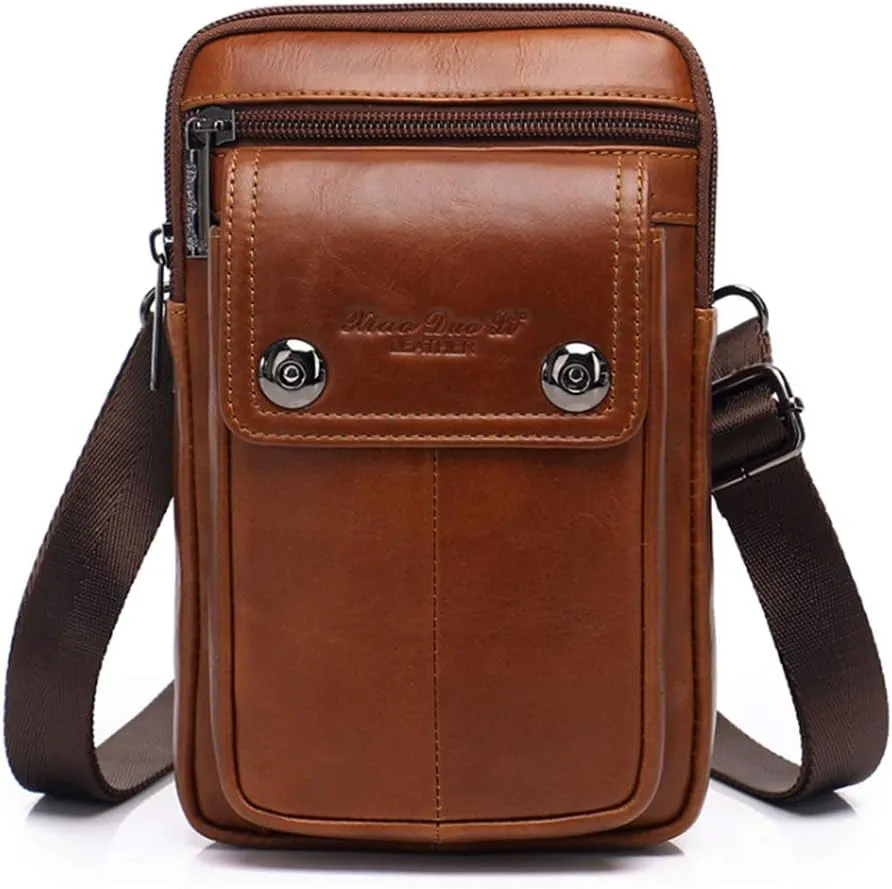 Men Waist Belt Bag Belt Pouch Small Shoulder Sport Fashion Leather Crossbody Daypack Style1-Brown