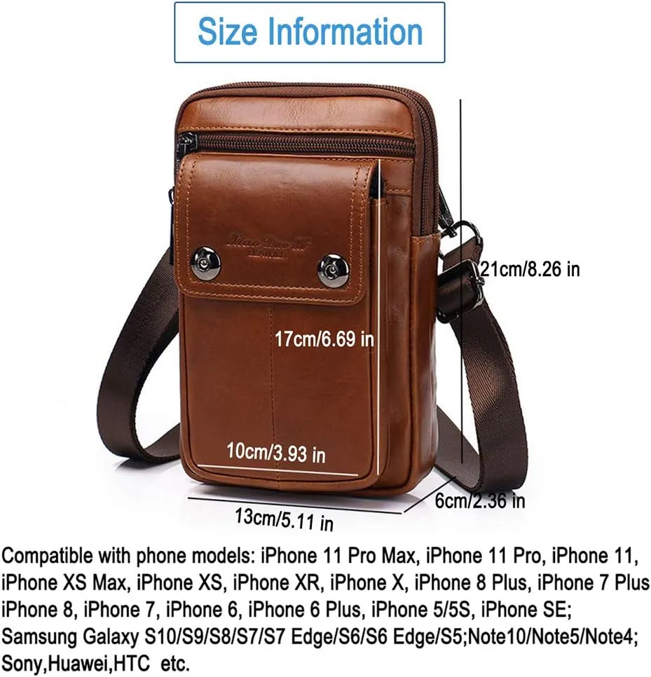 Men Waist Belt Bag Belt Pouch Small Shoulder Sport Fashion Leather Crossbody Daypack Style1-Brown