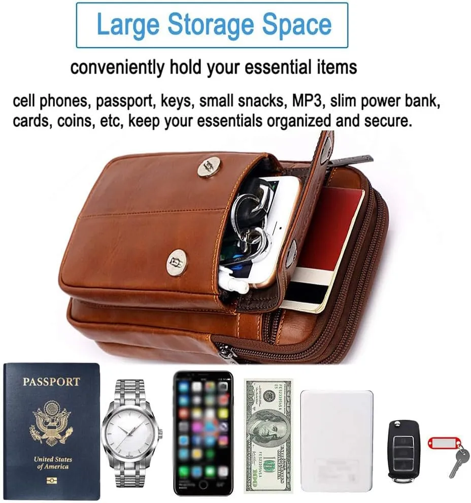 Men Waist Belt Bag Belt Pouch Small Shoulder Sport Fashion Leather Crossbody Daypack Style1-Brown