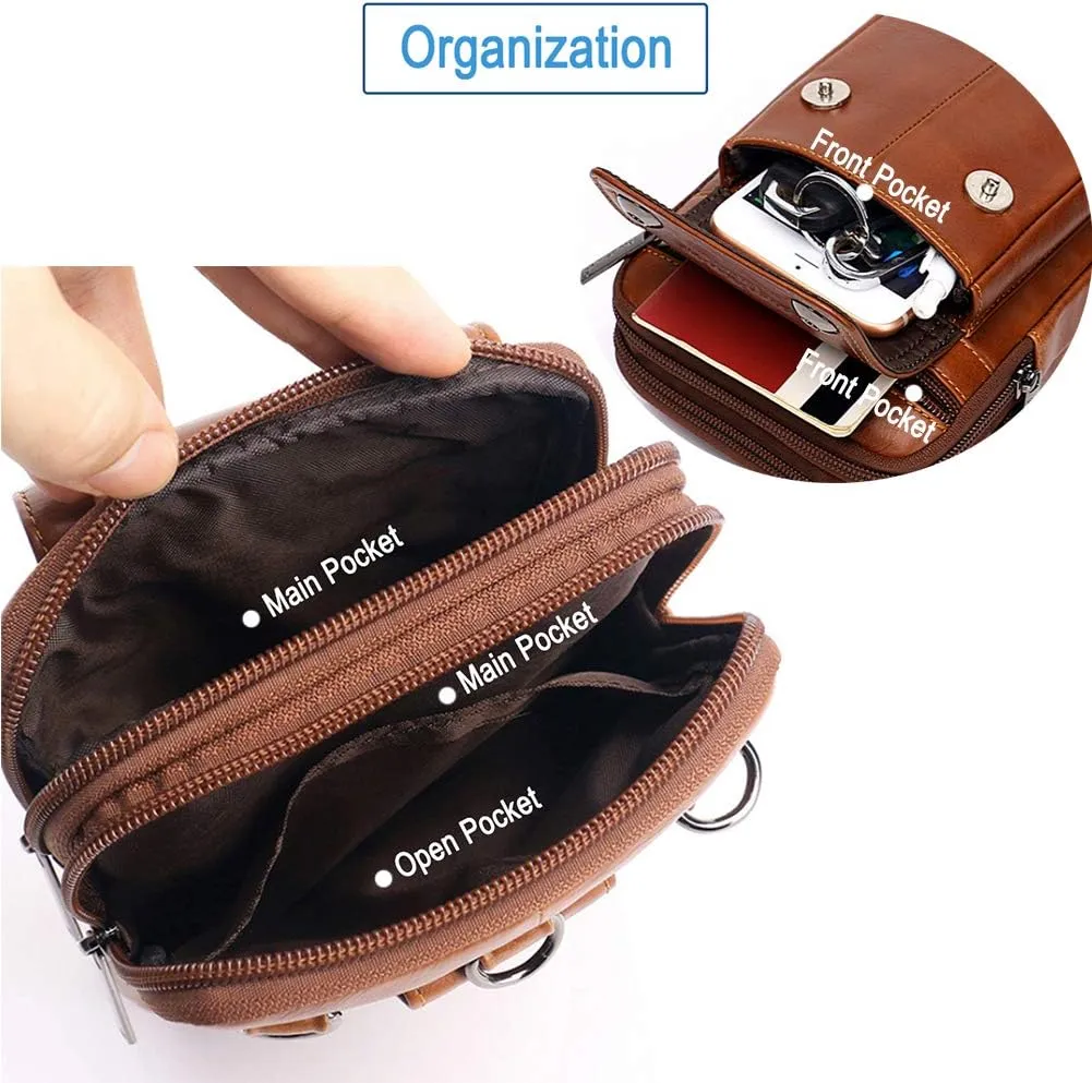 Men Waist Belt Bag Belt Pouch Small Shoulder Sport Fashion Leather Crossbody Daypack Style1-Brown