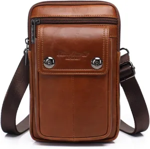 Men Waist Belt Bag Belt Pouch Small Shoulder Sport Fashion Leather Crossbody Daypack Style1-Brown