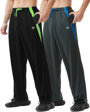 Men’s Athletic Pants with Zipper Pockets Open Bottom Lightweight Sweatpants, for Workout, Running, Gym, Training