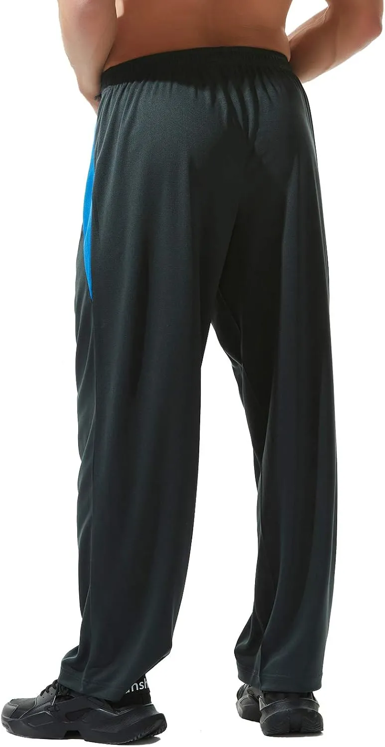 Men’s Athletic Pants with Zipper Pockets Open Bottom Lightweight Sweatpants, for Workout, Running, Gym, Training