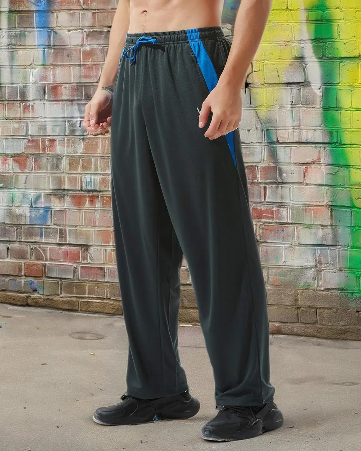 Men’s Athletic Pants with Zipper Pockets Open Bottom Lightweight Sweatpants, for Workout, Running, Gym, Training