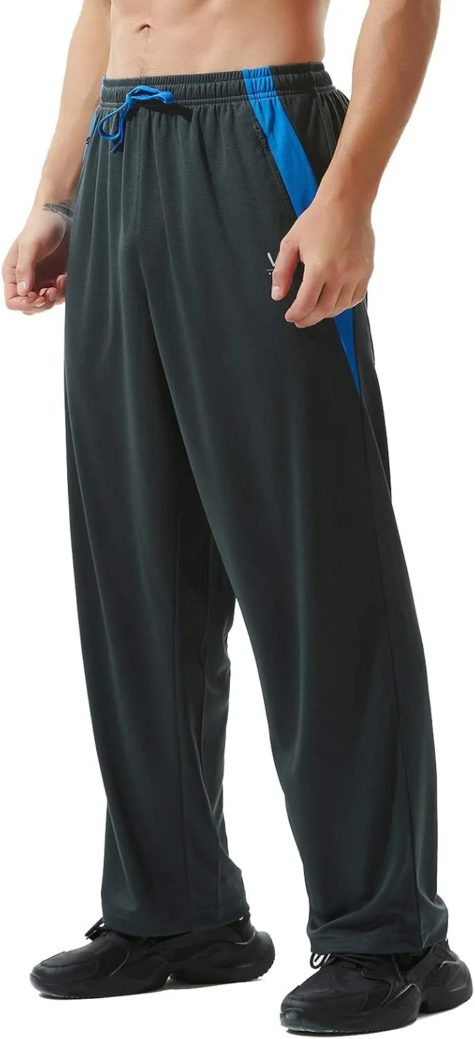 Men’s Athletic Pants with Zipper Pockets Open Bottom Lightweight Sweatpants, for Workout, Running, Gym, Training