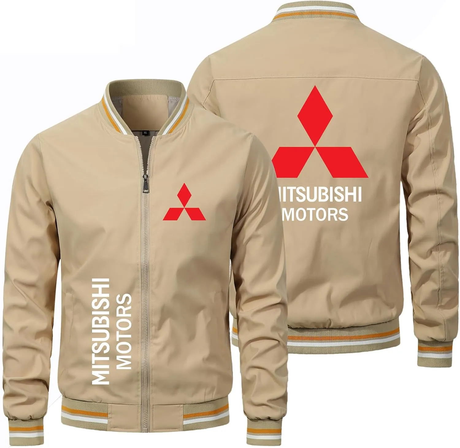 Men's Baseball Jackets for Mi.ts.ub.is.hi Zip Bomber Jacket Lightweight Shell Jacket Motorcycle Jacket Thin Coat-Khaki-3||3XL