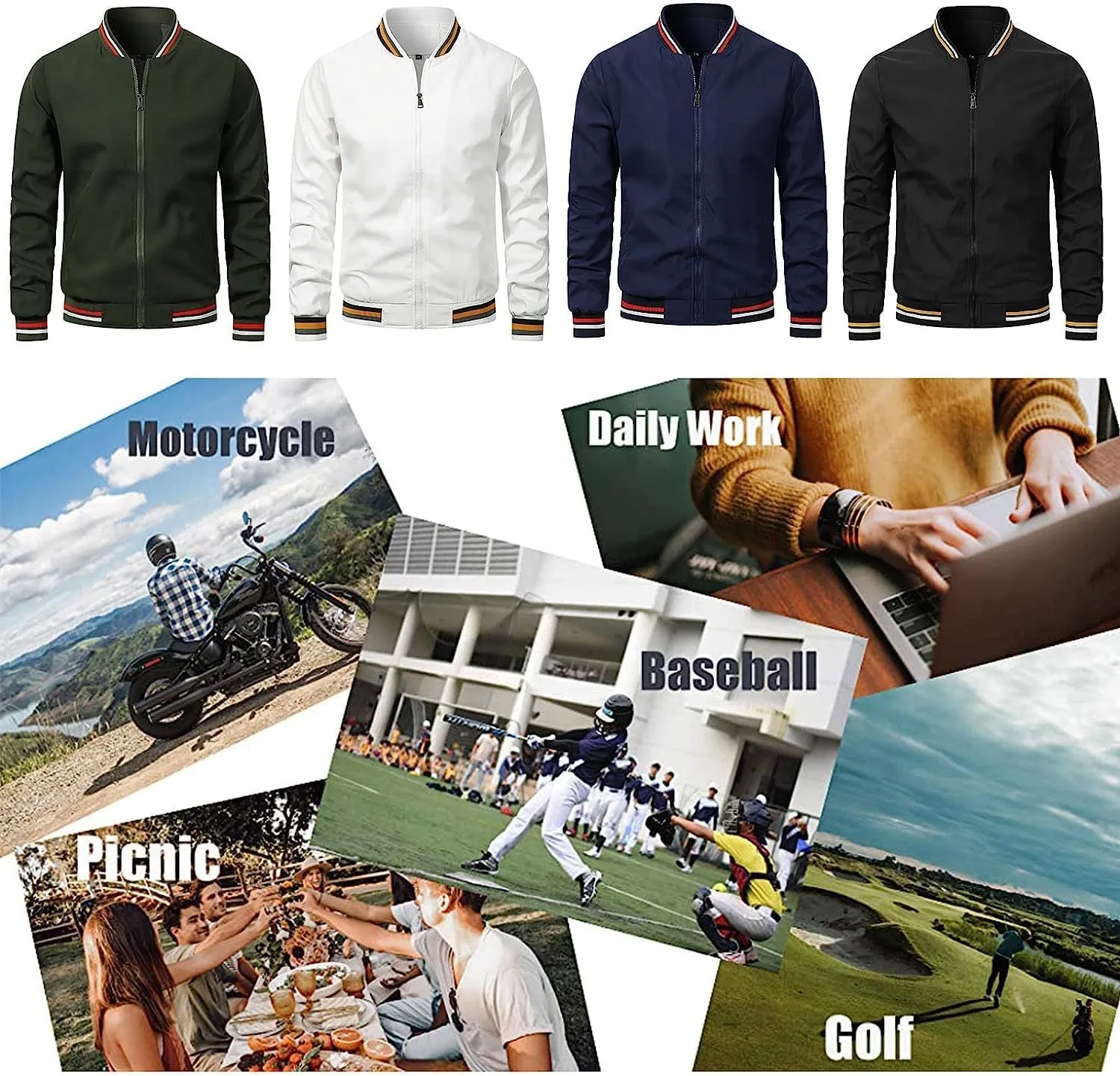 Men's Baseball Jackets for Mi.ts.ub.is.hi Zip Bomber Jacket Lightweight Shell Jacket Motorcycle Jacket Thin Coat-Khaki-3||3XL