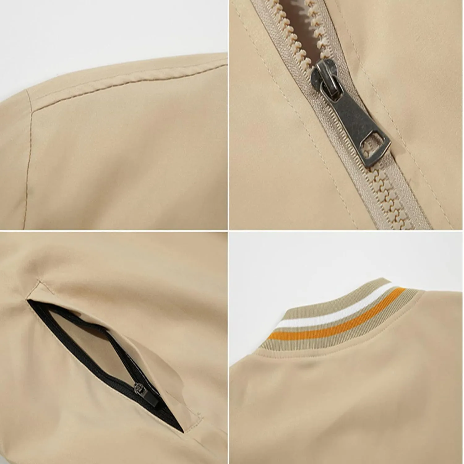 Men's Baseball Jackets for Mi.ts.ub.is.hi Zip Bomber Jacket Lightweight Shell Jacket Motorcycle Jacket Thin Coat-Khaki-3||3XL